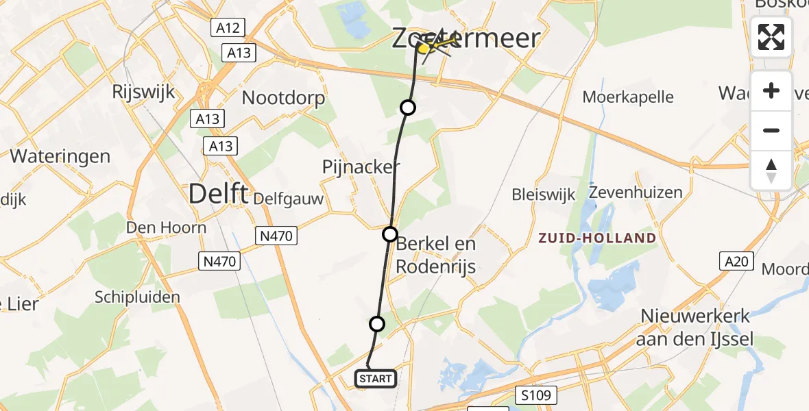 Routekaart van de vlucht: Lifeliner 2 naar Zoetermeer, Kerkenbos