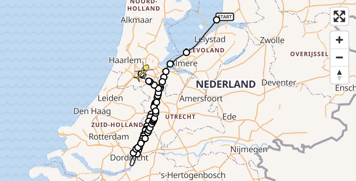 Routekaart van de vlucht: Politiehelikopter naar Schiphol, De Meer