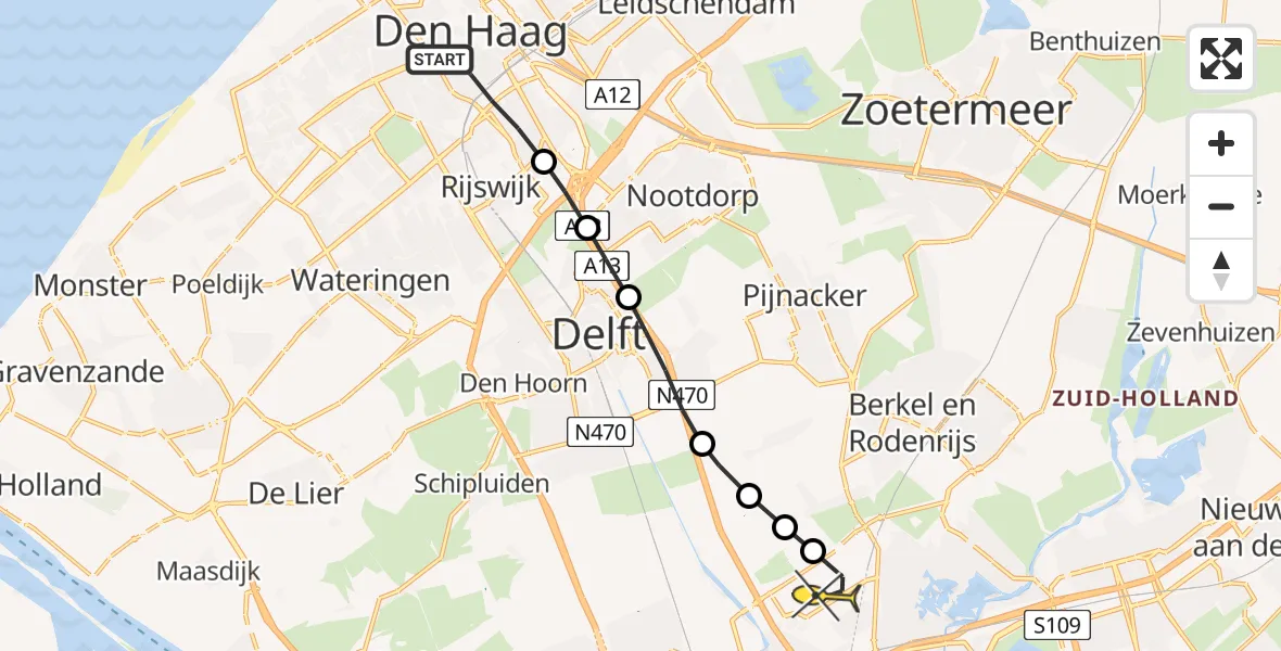 Routekaart van de vlucht: Lifeliner 2 naar Rotterdam The Hague Airport, Wellingtonstraat