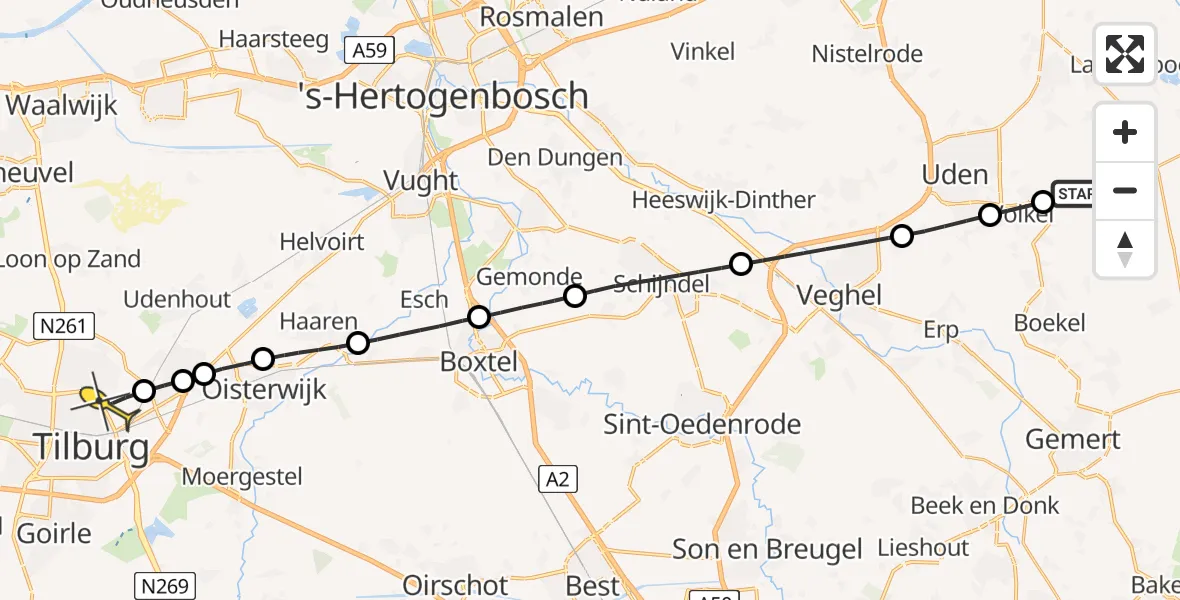 Routekaart van de vlucht: Lifeliner 3 naar Tilburg, Zeelandsedijk