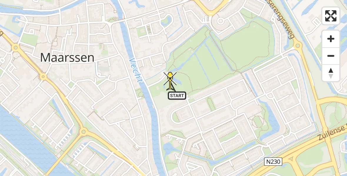 Routekaart van de vlucht: Lifeliner 1 naar Maarssen, Zandweg