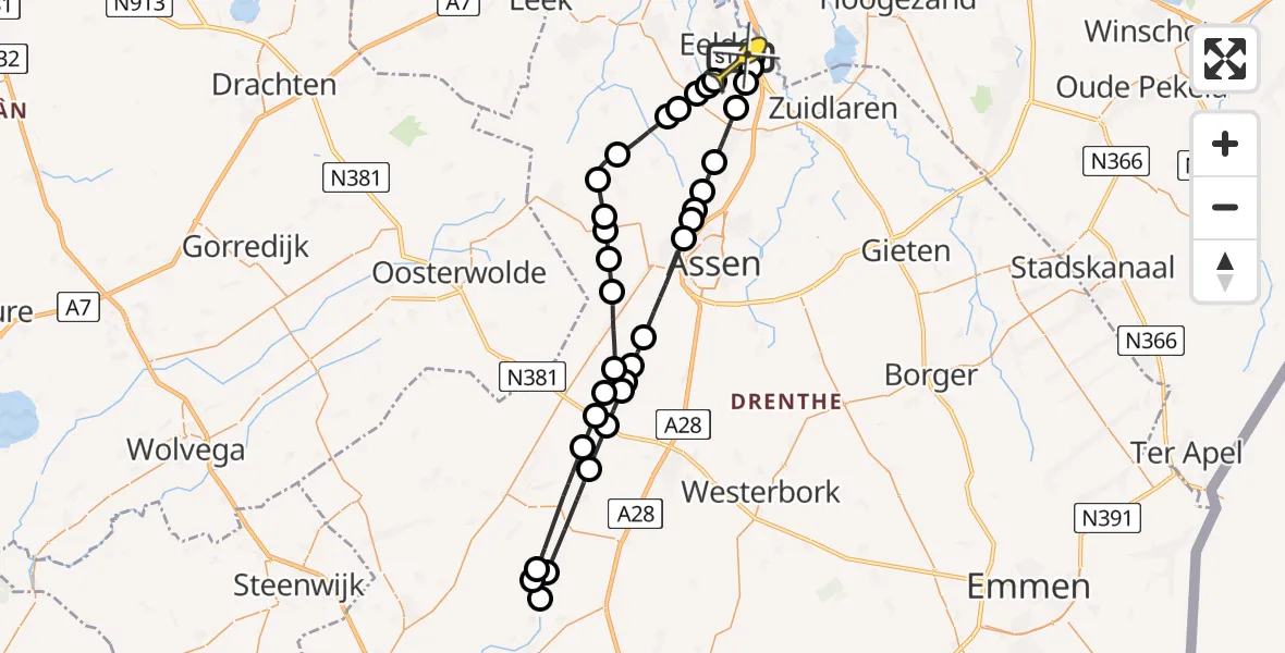 Routekaart van de vlucht: Lifeliner 4 naar Groningen Airport Eelde, Bloemenveiling