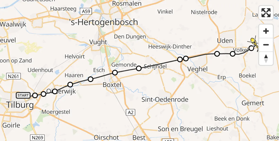 Routekaart van de vlucht: Lifeliner 3 naar Vliegbasis Volkel, Andromedastraat