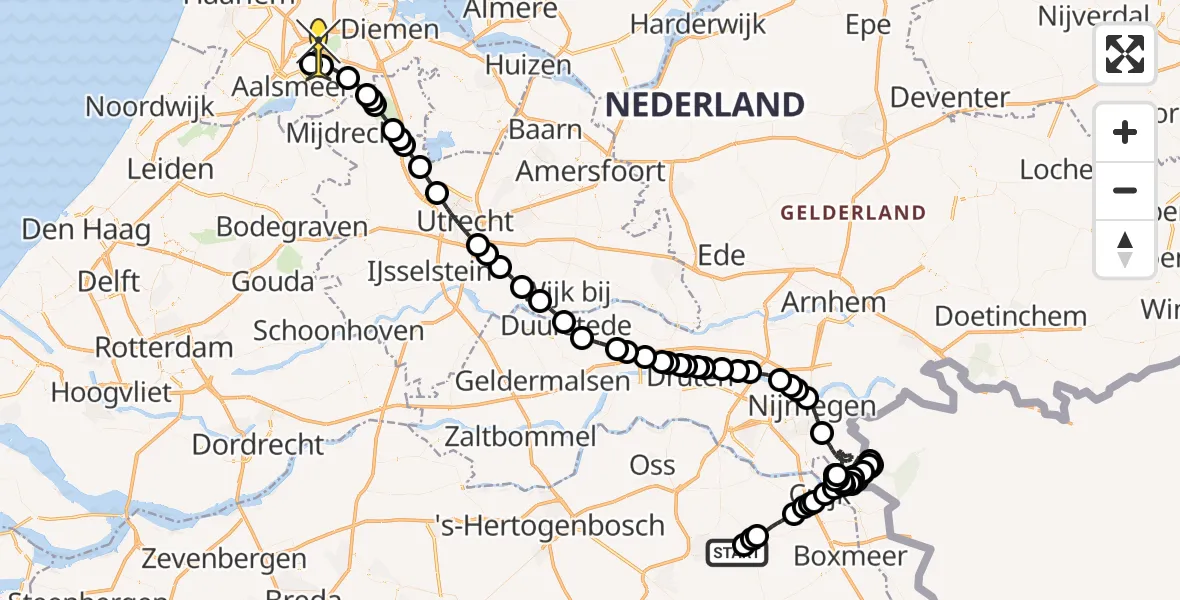 Vluchtroute Politiehelikopter van Vliegbasis Volkel naar Schiphol