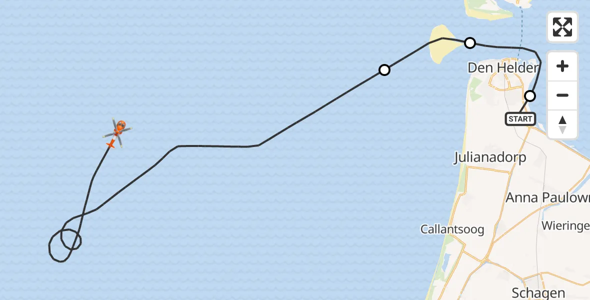 Vluchtroute Kustwachthelikopter Vliegveld De Kooy - , 23 april 2025, 17:59