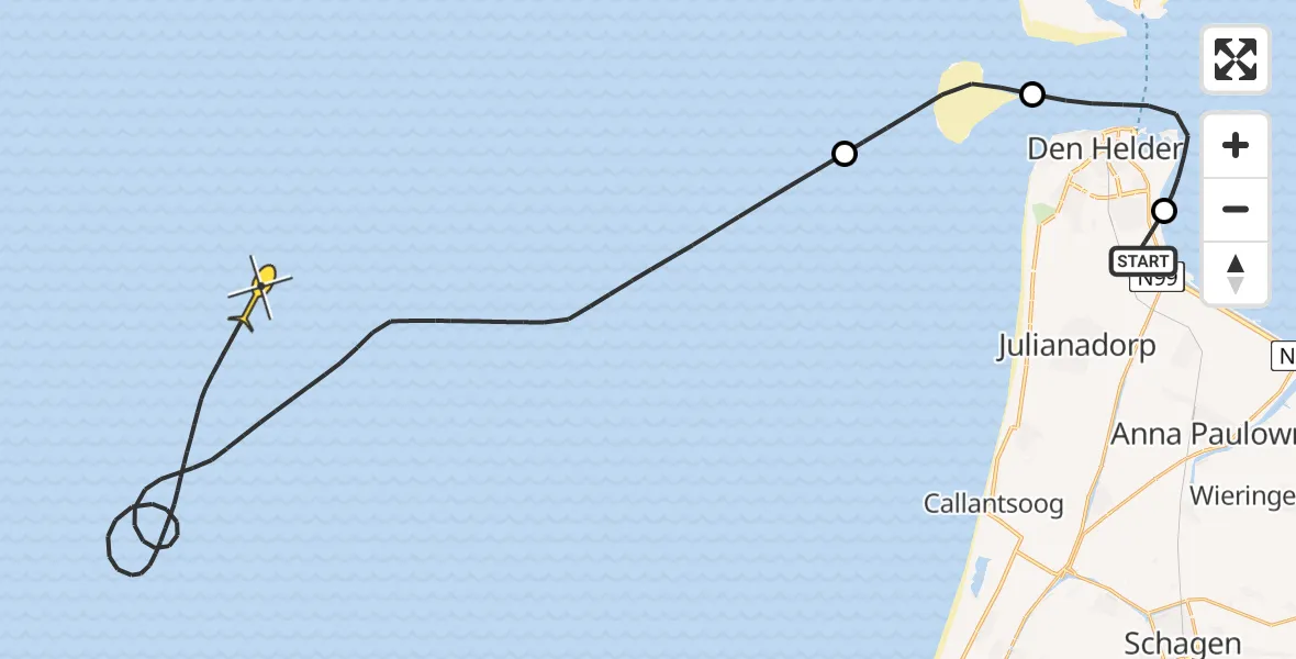 Routekaart van de vlucht: Kustwachthelikopter naar Oostoeverweg