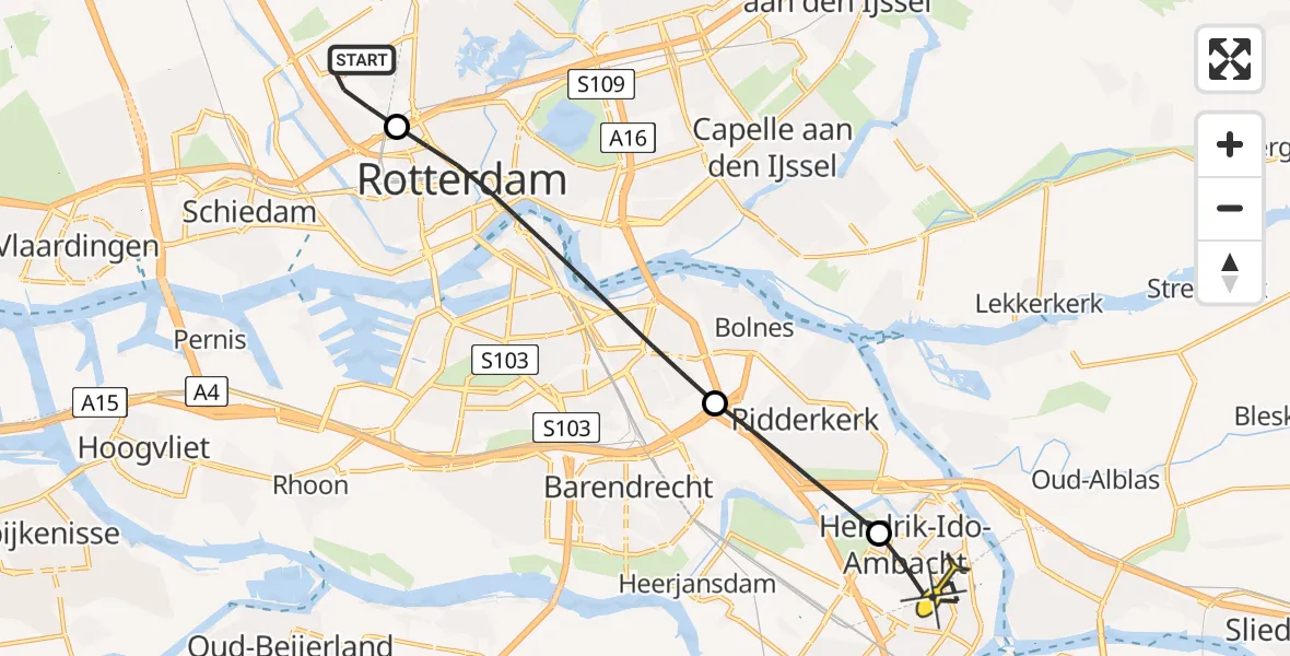 Routekaart van de vlucht: Lifeliner 2 naar Hendrik-Ido-Ambacht, Van der Duijn van Maasdamweg