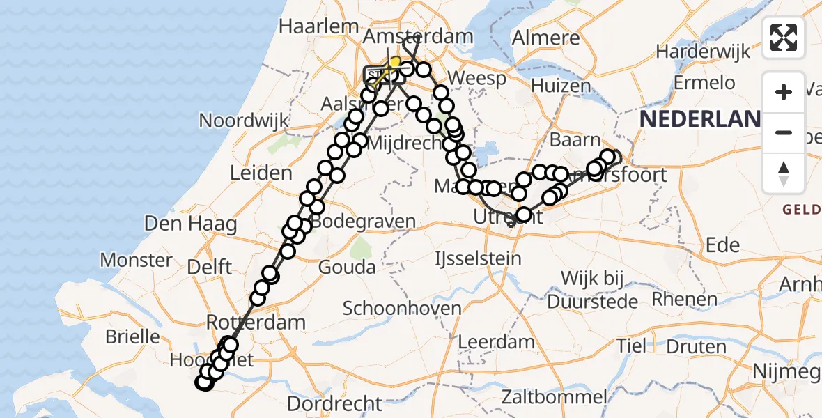 Routekaart van de vlucht: Politieheli naar Schiphol, Aalsmeer