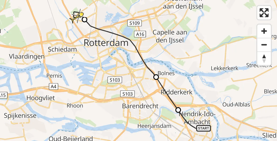 Routekaart van de vlucht: Lifeliner 2 naar Rotterdam The Hague Airport, Roestuin
