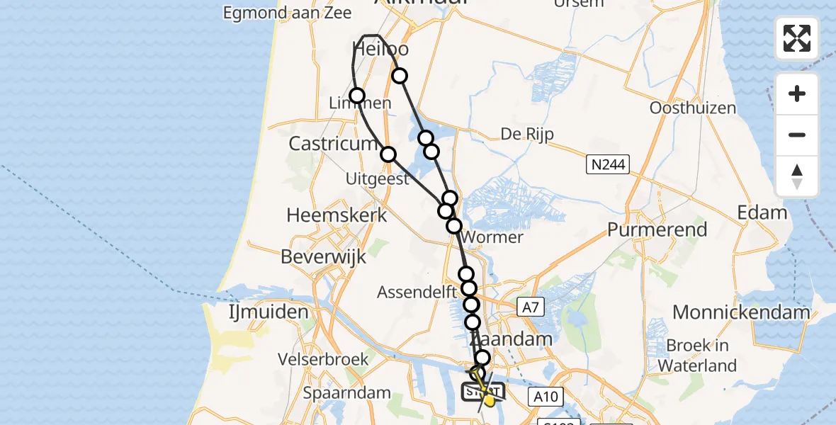 Routekaart van de vlucht: Lifeliner 1 naar Amsterdam Heliport, Albert Heijn Distributiecentrum