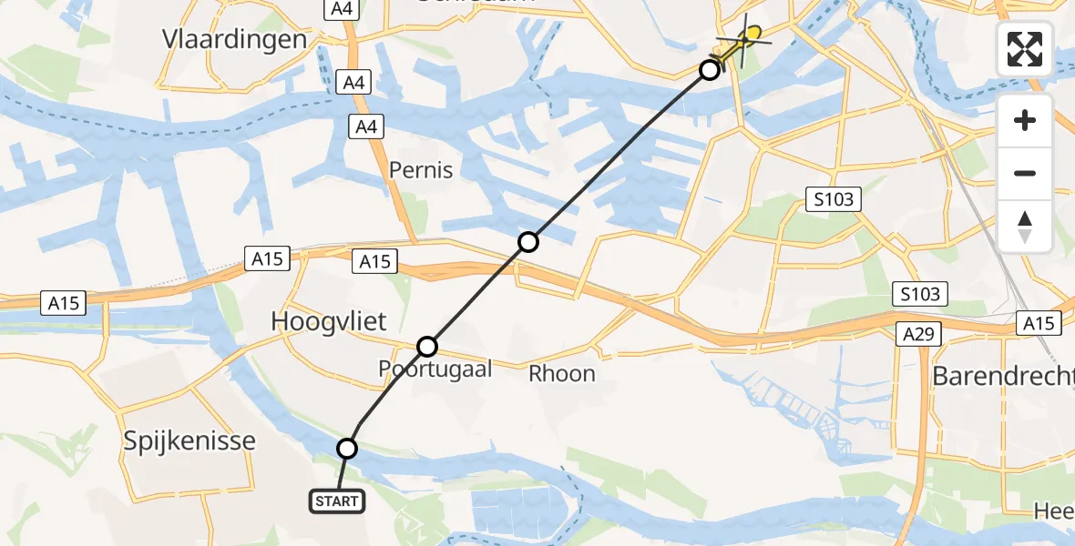 Routekaart van de vlucht: Lifeliner 2 naar Erasmus MC, Schakelweg