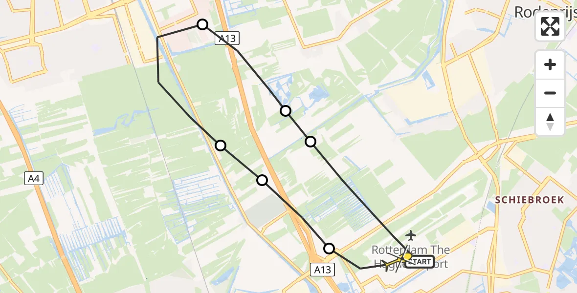 Routekaart van de vlucht: Lifeliner 2 naar Rotterdam The Hague Airport, Hoofboschpad