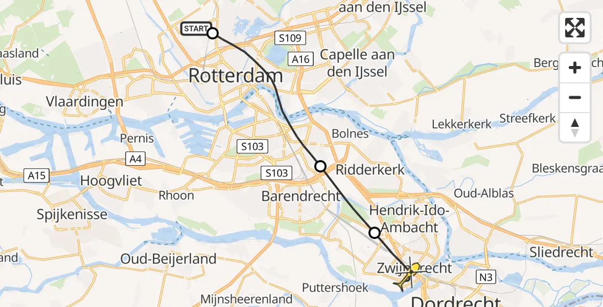 Routekaart van de vlucht: Lifeliner 2 naar Zwijndrecht, Brandenburgbaan