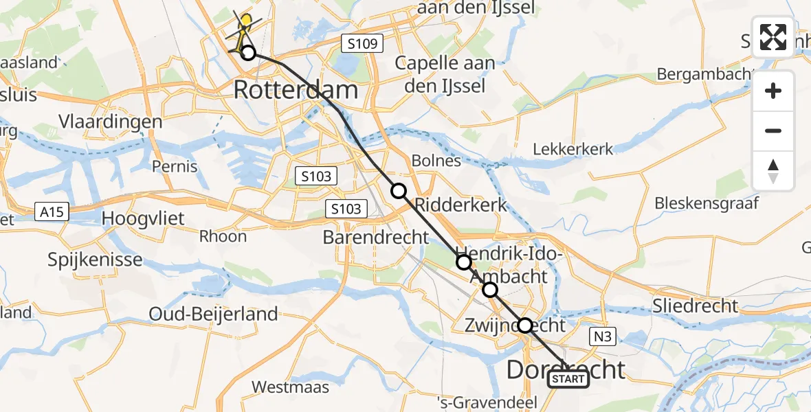 Routekaart van de vlucht: Lifeliner 2 naar Rotterdam The Hague Airport, Nassauweg