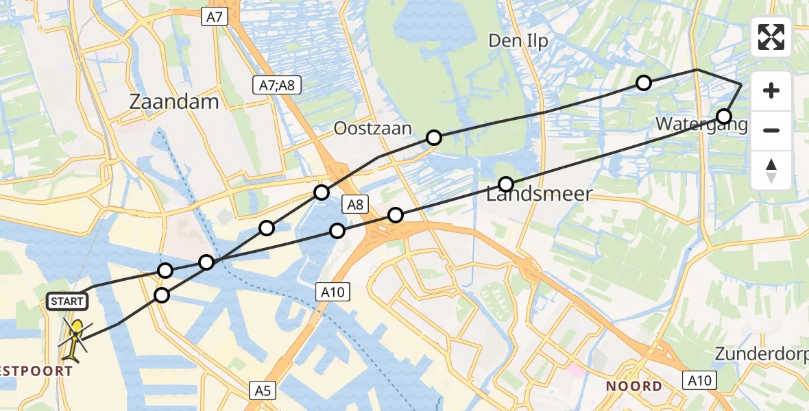 Routekaart van de vlucht: Lifeliner 1 naar Amsterdam Heliport, Ankerweg