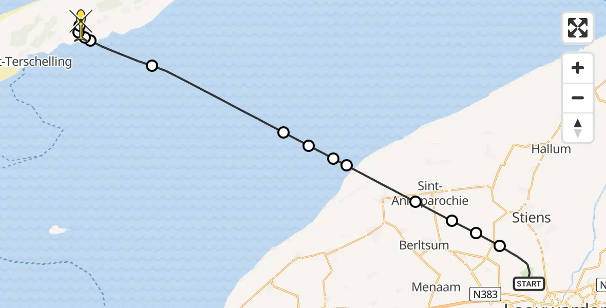 Routekaart van de vlucht: Ambulancehelikopter naar Midsland, Keegsdijkje