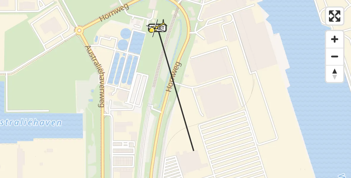 Routekaart van de vlucht: Lifeliner 1 naar Amsterdam Heliport, Hornweg