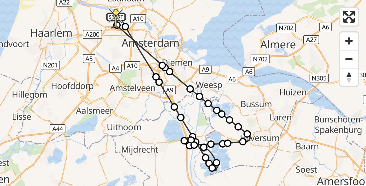Routekaart van de vlucht: Lifeliner 1 naar Amsterdam Heliport, Elbaweg