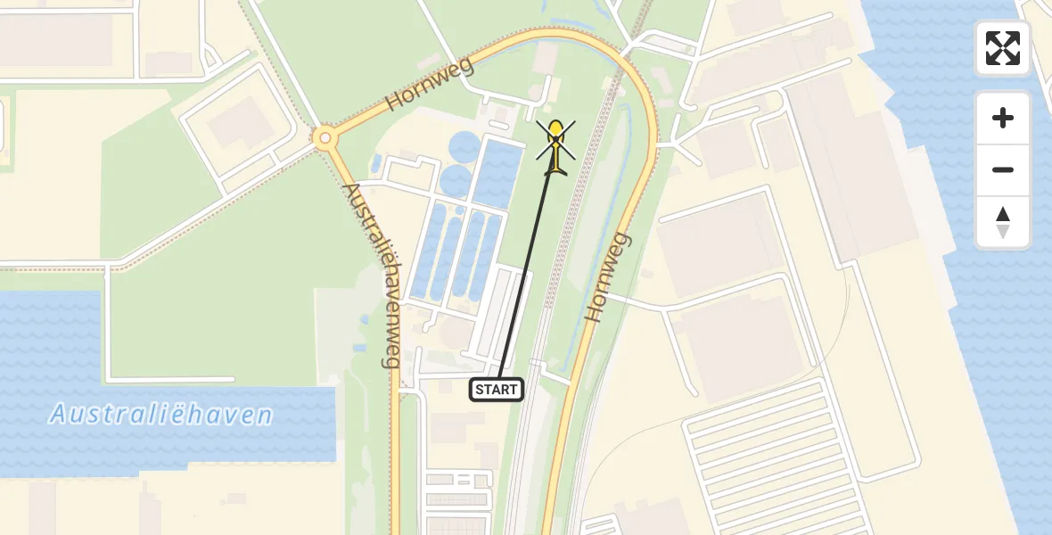 Routekaart van de vlucht: Lifeliner 1 naar Amsterdam Heliport, Hornweg