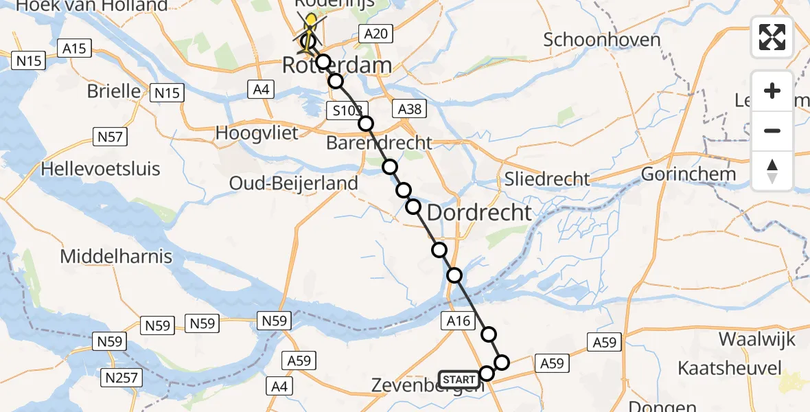 Routekaart van de vlucht: Lifeliner 2 naar Rotterdam The Hague Airport, Zwanengat