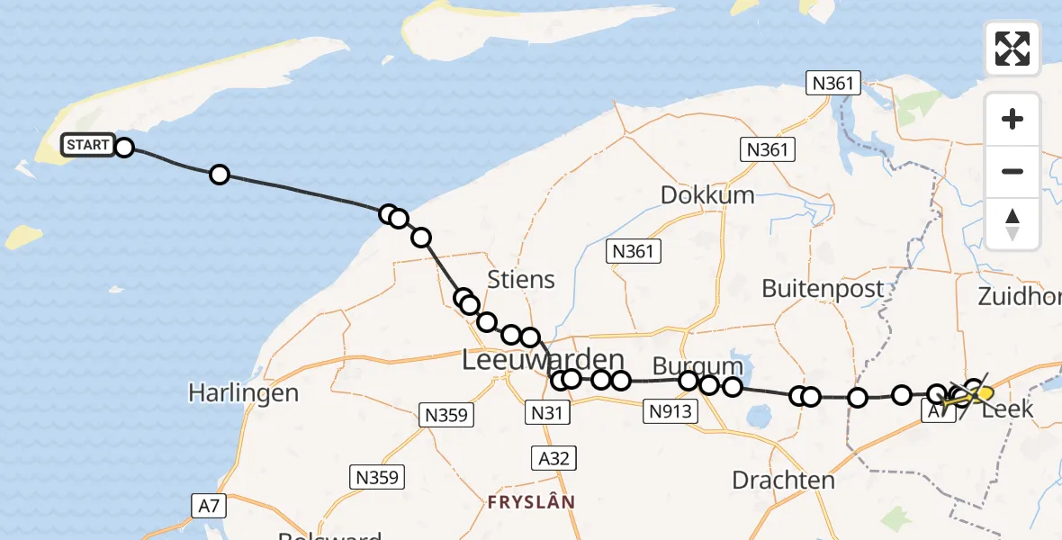 Routekaart van de vlucht: Lifeliner 4 naar Niebert, Westerdijk