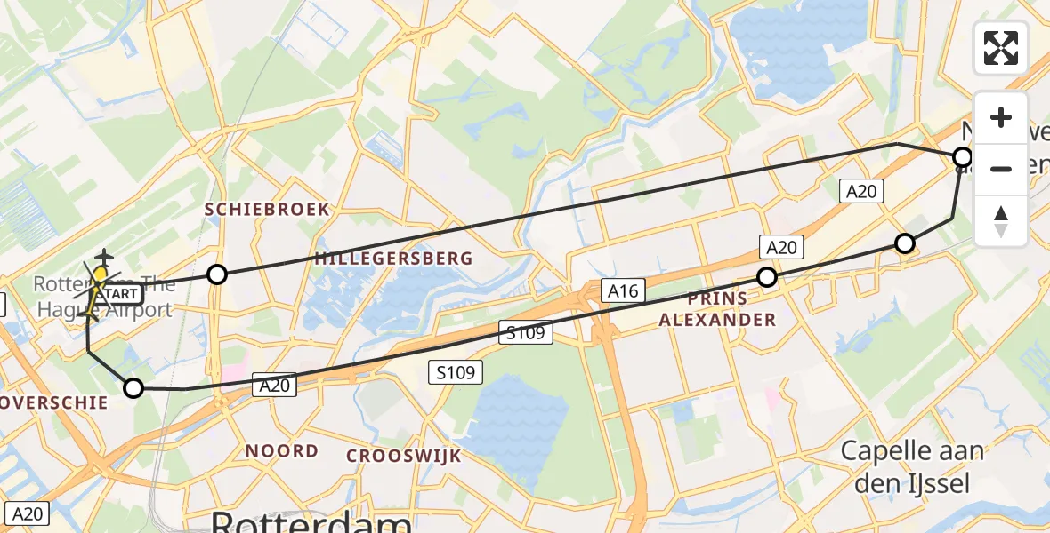 Routekaart van de vlucht: Lifeliner 2 naar Rotterdam The Hague Airport, G.K. van Hogendorpweg