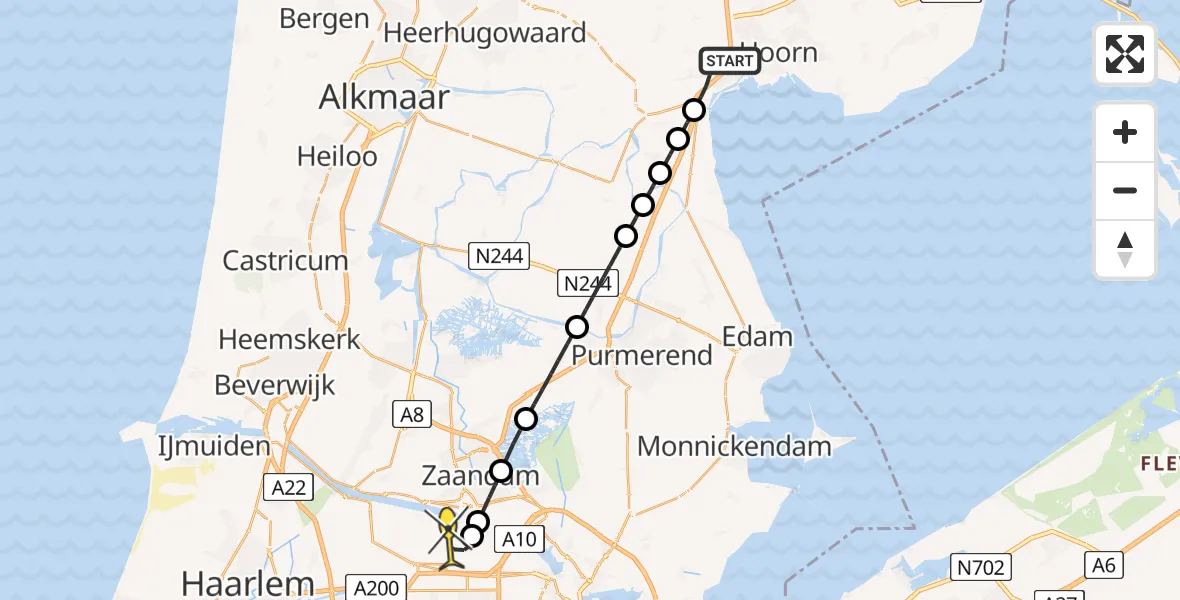 Routekaart van de vlucht: Lifeliner 3 naar Amsterdam Heliport, Wester Melksloot