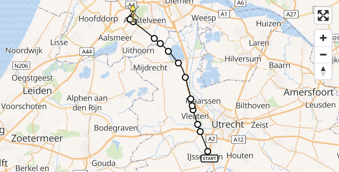 Routekaart van de vlucht: Politiehelikopter naar Schiphol, Nedereindseweg
