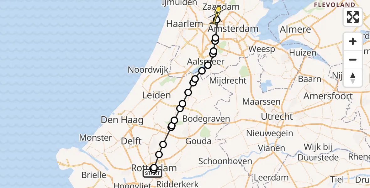 Routekaart van de vlucht: Lifeliner 1 naar Amsterdam Heliport, Van Bijlandtplaats