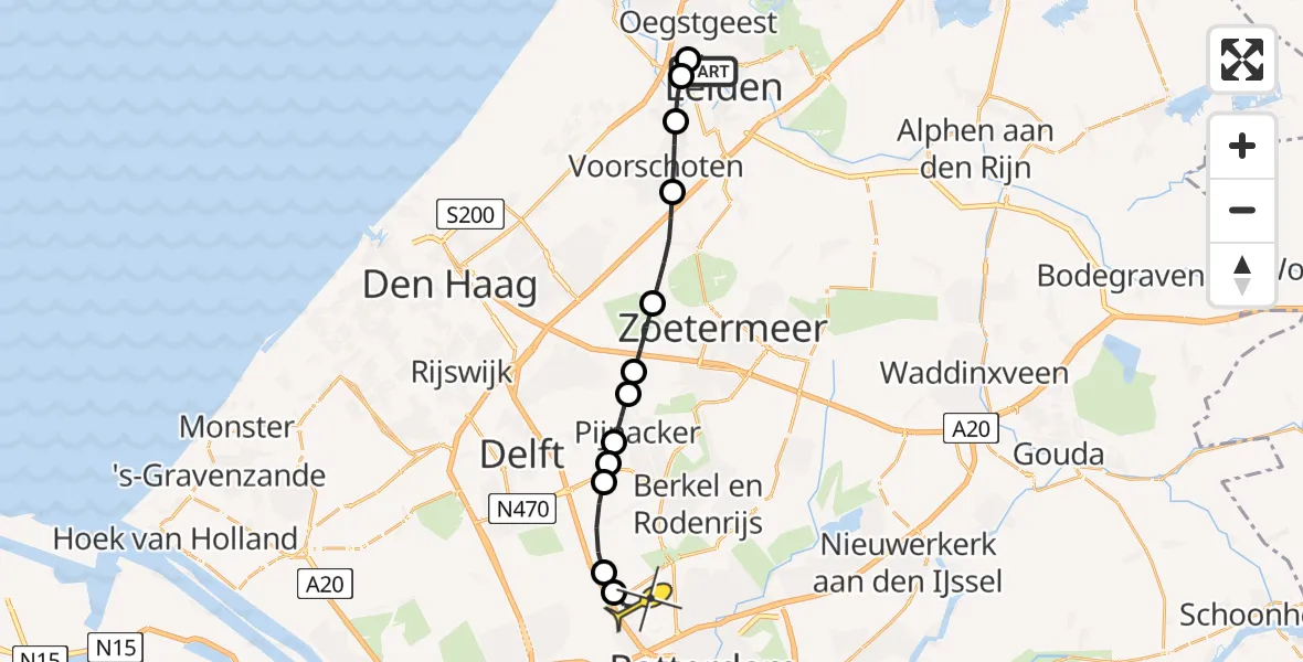Routekaart van de vlucht: Lifeliner 2 naar Rotterdam The Hague Airport, Wassenaarseweg