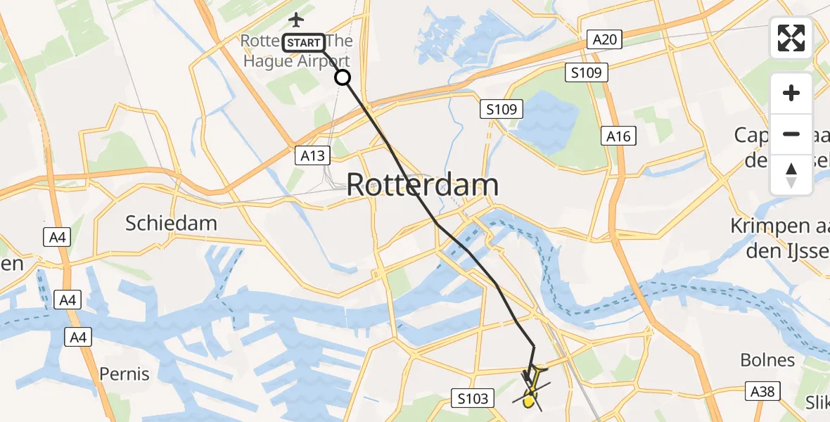 Routekaart van de vlucht: Lifeliner 2 naar Rotterdam, Brandenburgbaan