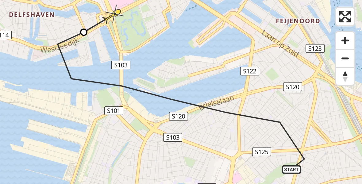 Routekaart van de vlucht: Lifeliner 2 naar Erasmus MC, Hekelingenstraat