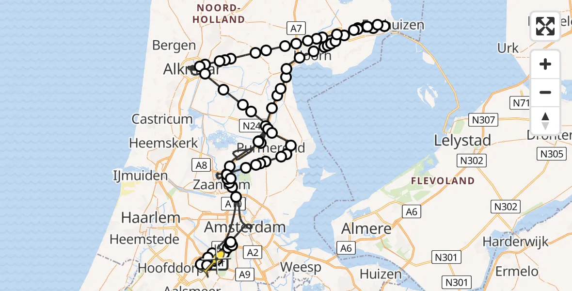 Vluchtroute Politiehelikopter van Schiphol naar Schiphol