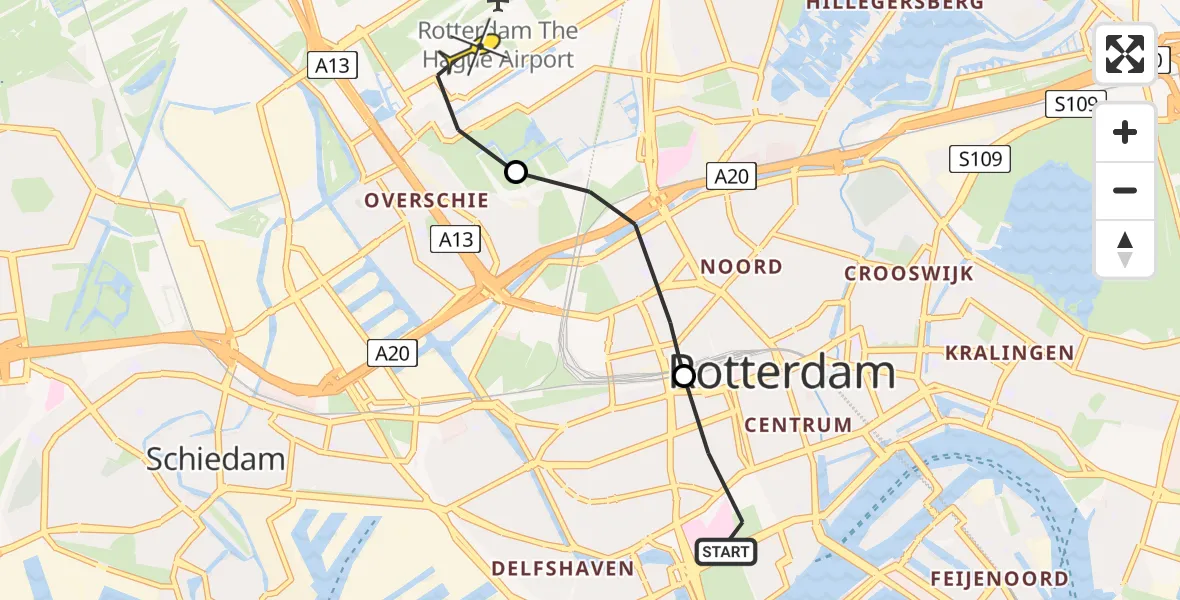 Routekaart van de vlucht: Lifeliner 2 naar Rotterdam The Hague Airport, Westzeedijk