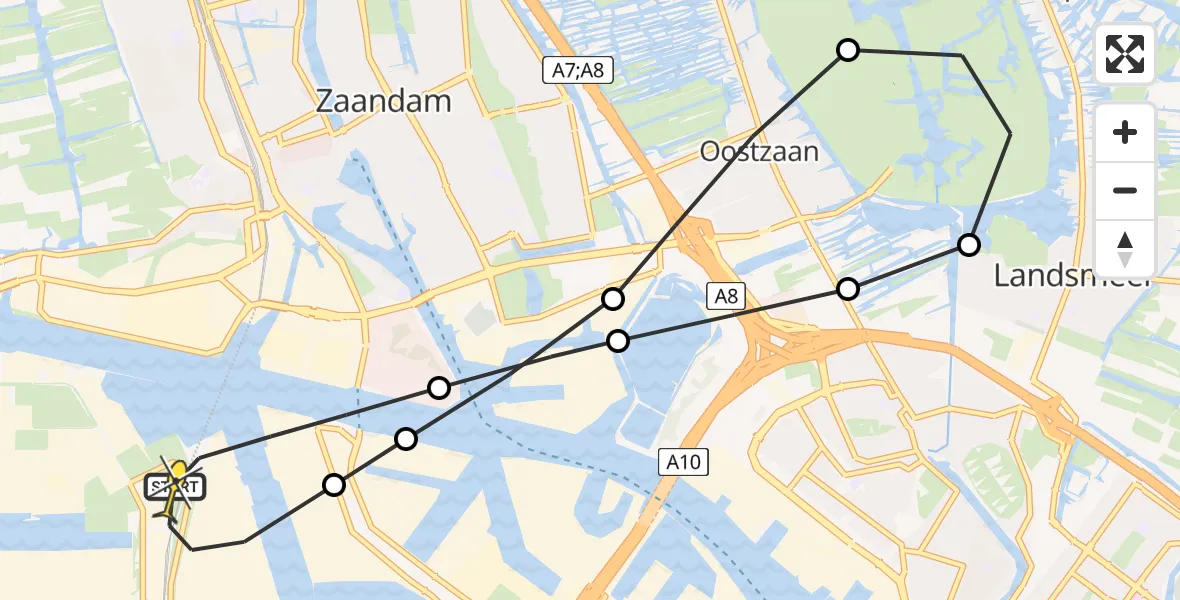 Routekaart van de vlucht: Lifeliner 1 naar Amsterdam Heliport, Hemweg