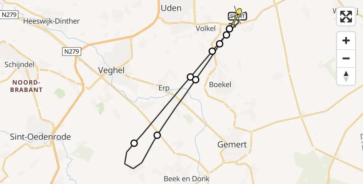 Routekaart van de vlucht: Lifeliner 3 naar Vliegbasis Volkel, Rouwstraat