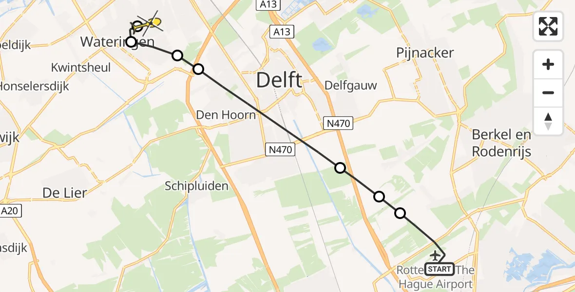 Routekaart van de vlucht: Lifeliner 2 naar Den Haag, Doenkadepad