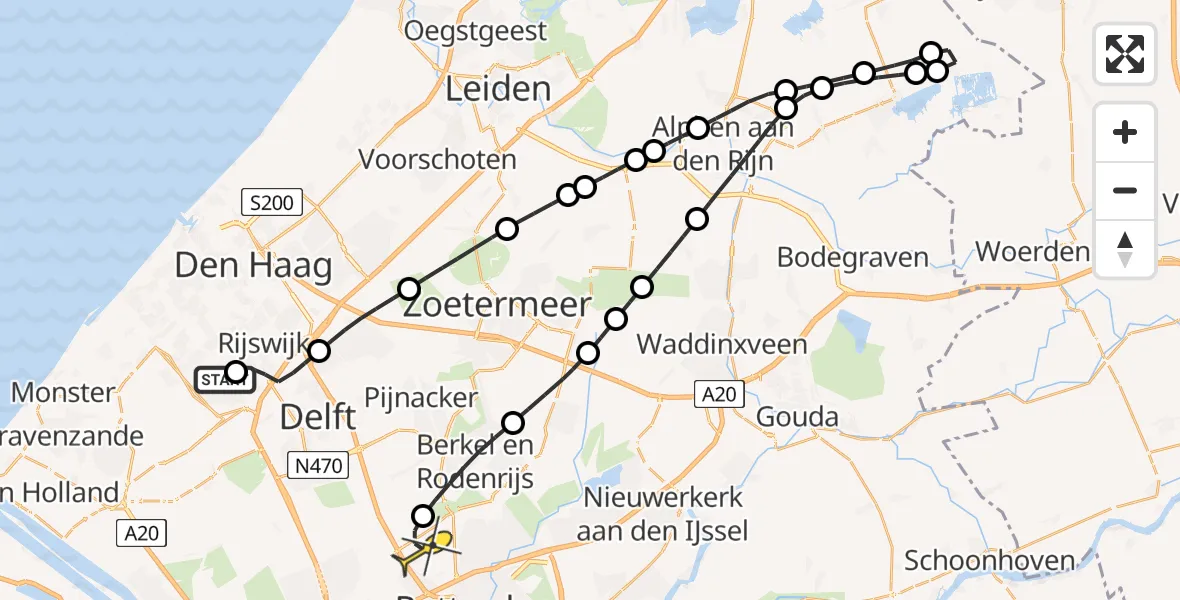 Routekaart van de vlucht: Lifeliner 2 naar Rotterdam The Hague Airport, Doctor Wibautlaan