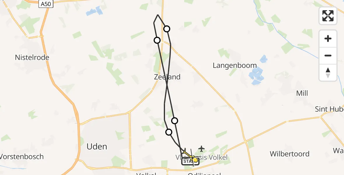 Routekaart van de vlucht: Lifeliner 3 naar Vliegbasis Volkel, Zeelandsedijk