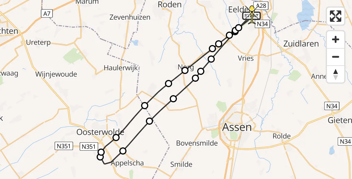Routekaart van de vlucht: Lifeliner 4 naar Groningen Airport Eelde, Lugtenbergerweg