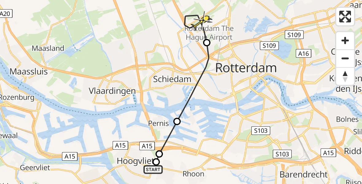 Routekaart van de vlucht: Lifeliner 2 naar Rotterdam The Hague Airport, Hofweg