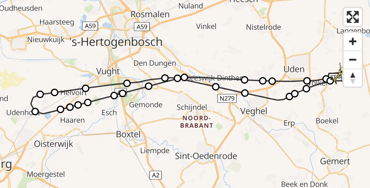 Routekaart van de vlucht: Lifeliner 3 naar Vliegbasis Volkel, Rondweg Volkel