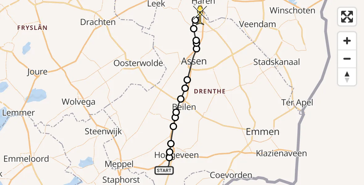 Routekaart van de vlucht: Lifeliner 4 naar Groningen Airport Eelde, De Stuw