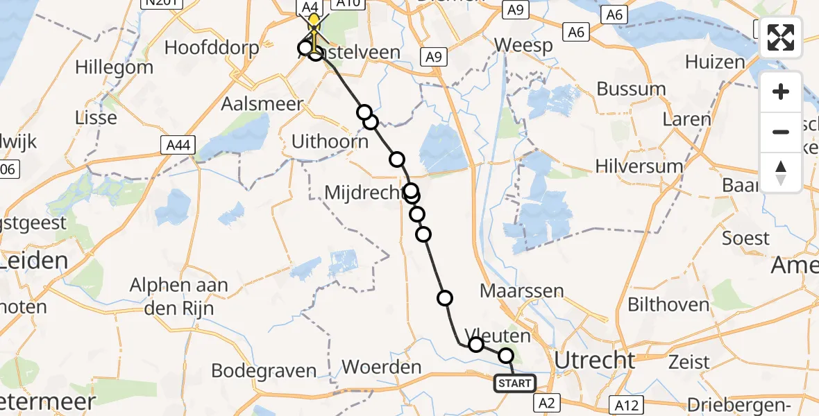 Routekaart van de vlucht: Politiehelikopter naar Schiphol, Evenaar