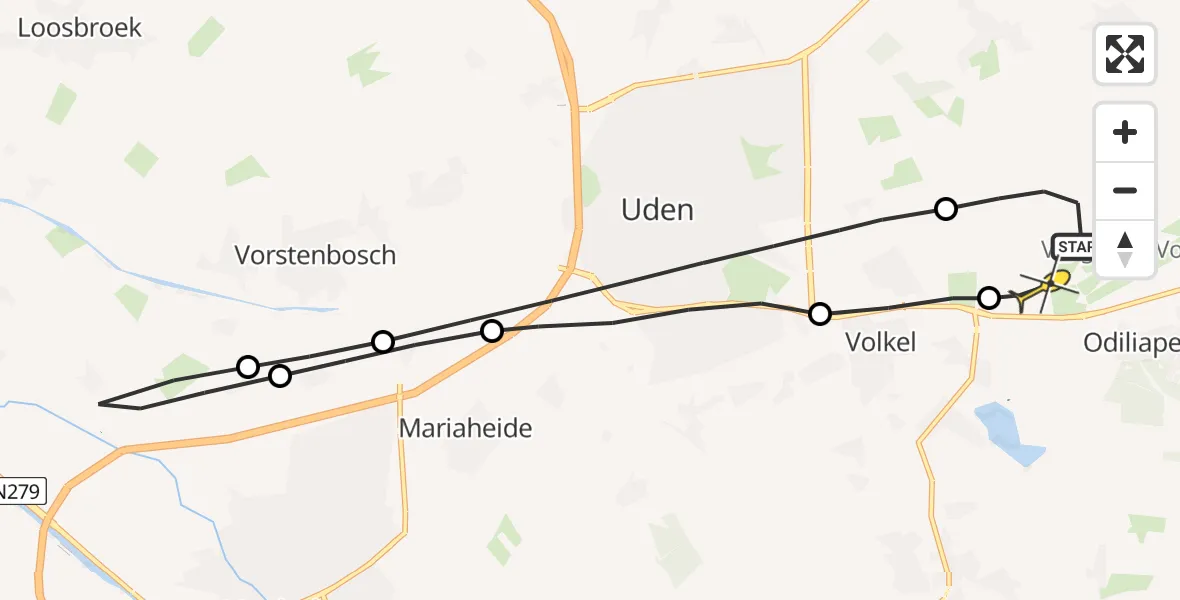 Routekaart van de vlucht: Lifeliner 3 naar Vliegbasis Volkel, Koperslagerstraat