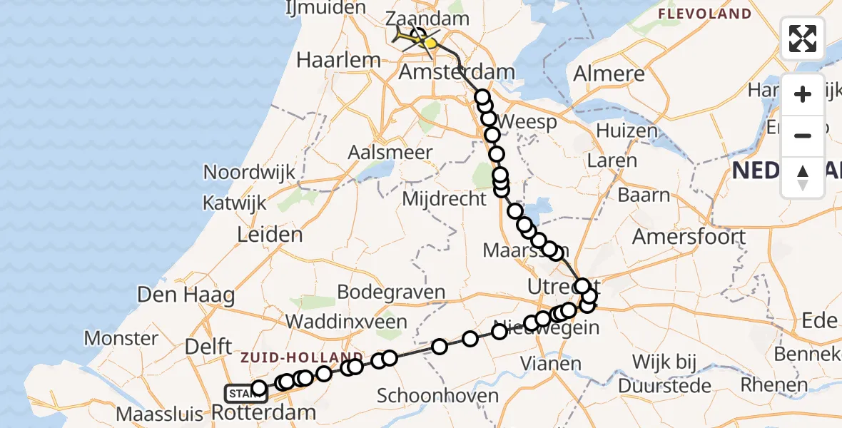 Routekaart van de vlucht: Lifeliner 1 naar Amsterdam Heliport, Woensdrechtstraat