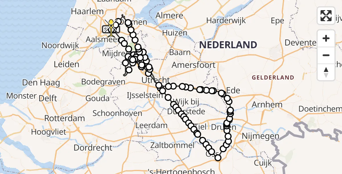 Routekaart van de vlucht: Politieheli naar Schiphol, Halim P.K. straat