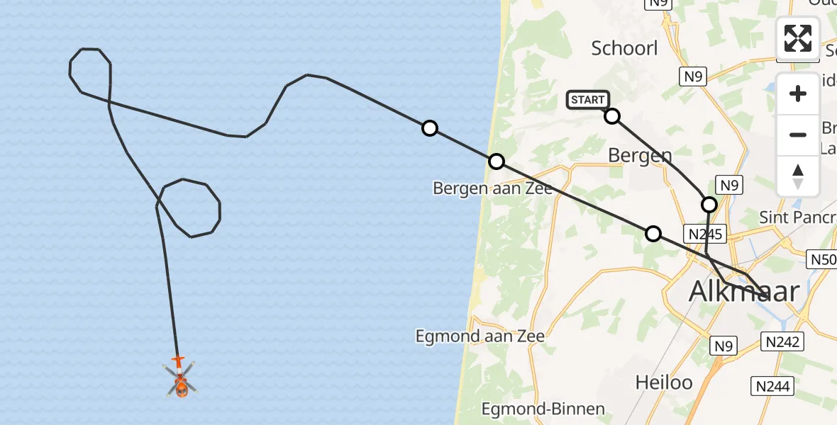 Vluchtroute Kustwachthelikopter Schoorl - , 26 april 2025, 13:25