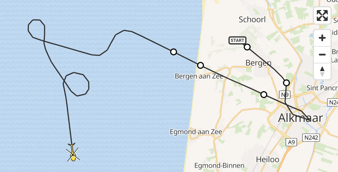 Routekaart van de vlucht: Kustwachthelikopter naar Duinweg