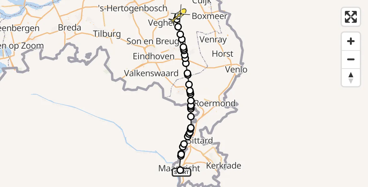 Routekaart van de vlucht: Lifeliner 3 naar Vliegbasis Volkel, Limburglaan